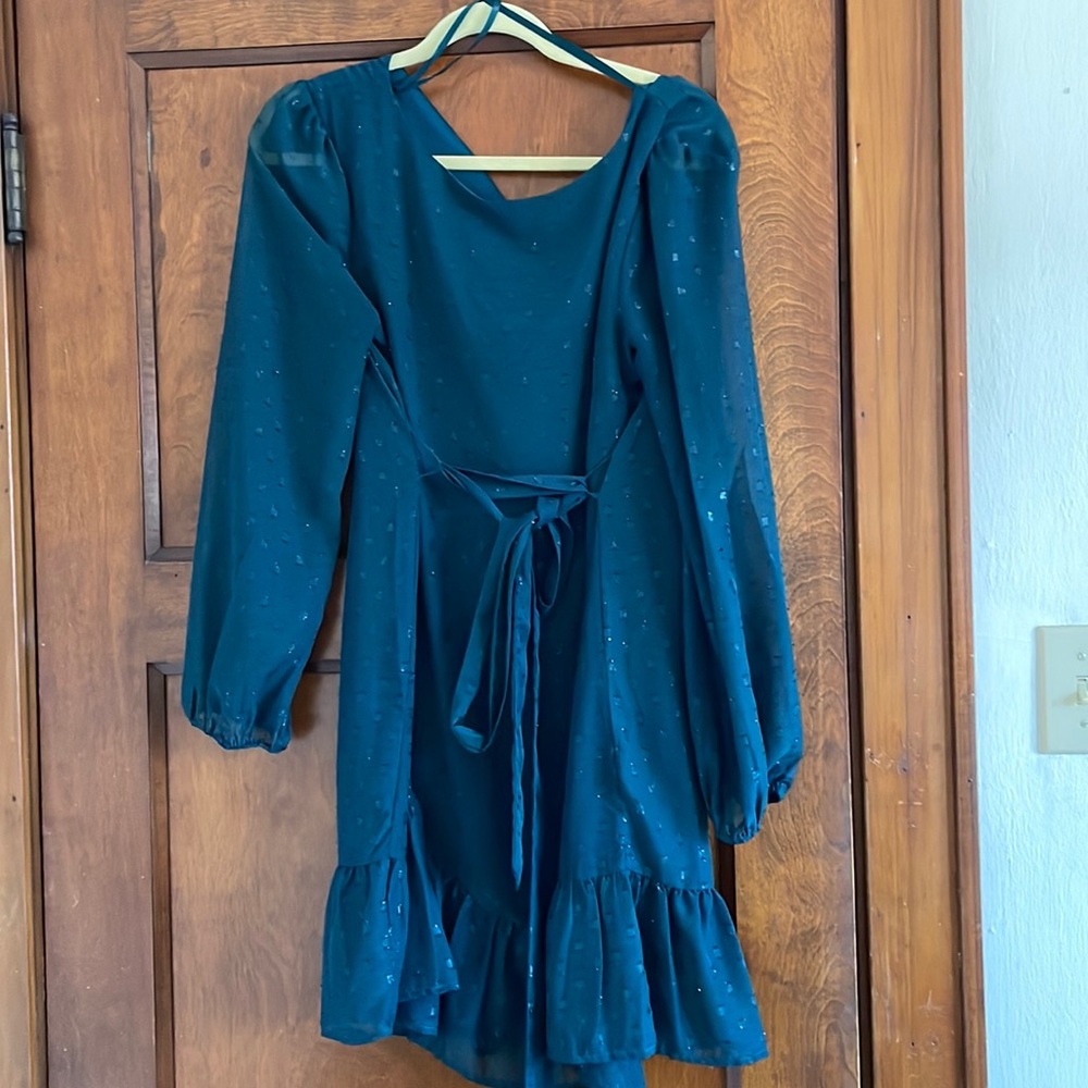 Sparkle Ruffled Bottom Long Sleeve Shift Dress